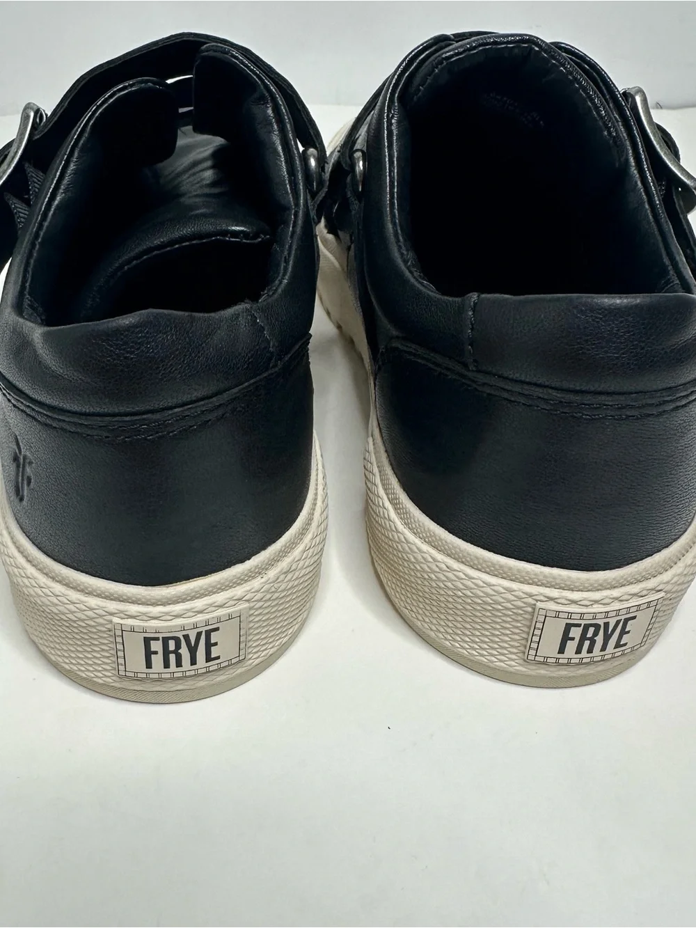 FRYE Gia Low Top Moto Buckle Black Leather Sneakers Womens Size 5.5